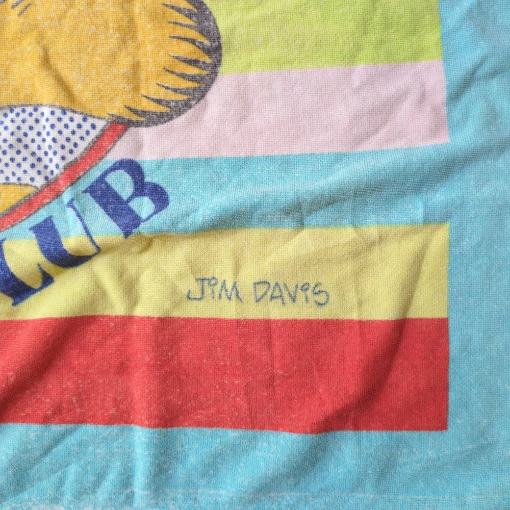Vtg 1978 Garfield Beach Club Towel Blue Striped Jim Davis Cartoon Stripe 57x29
